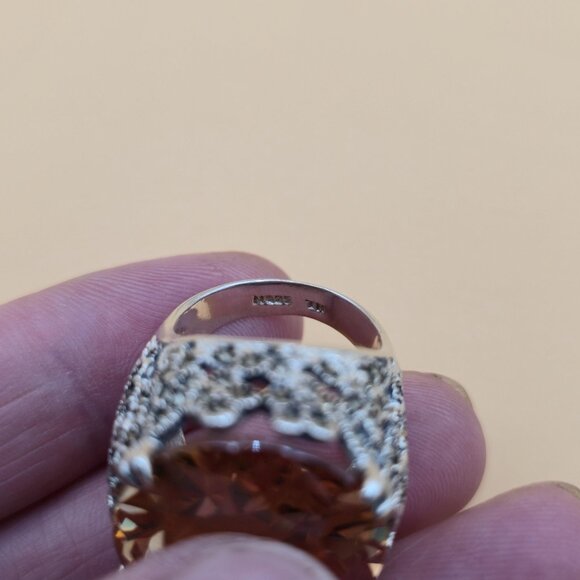 Size 6.75 Sterling Silver Very Large Cubic Zirconia And Marcasite's Ring A5419 - Picture 7 of 10